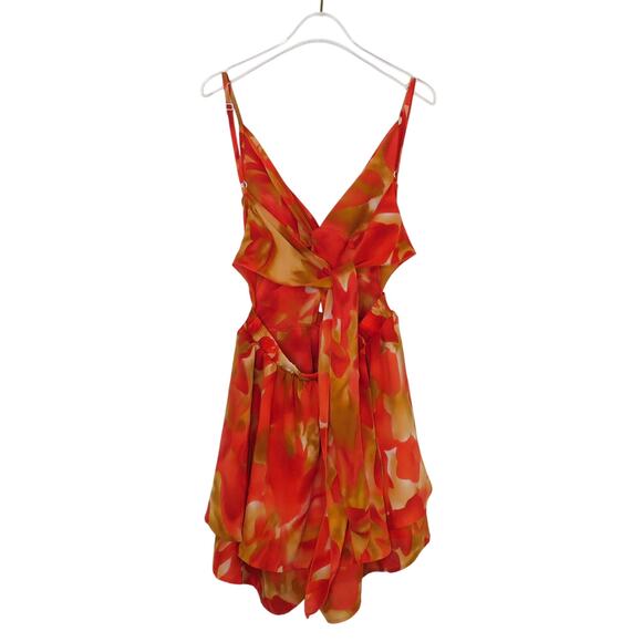 Shein Red Orange Floral Short Mini Dress Romper Medium Cut Out - Picture 6 of 11
